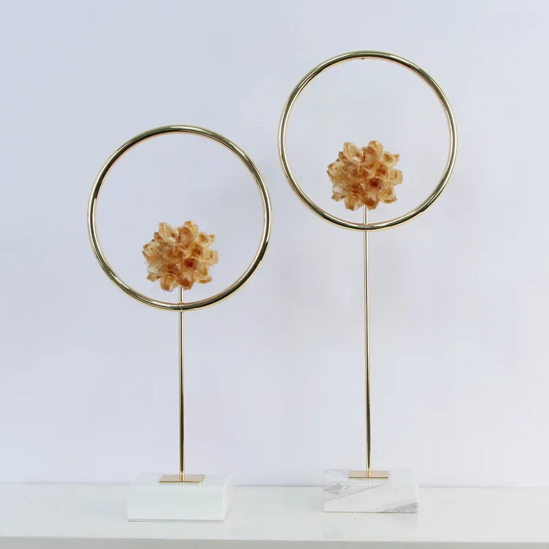 Afralia™ Metal Crystal Pendant Ring Sculpture Geometric Figurine Decoration