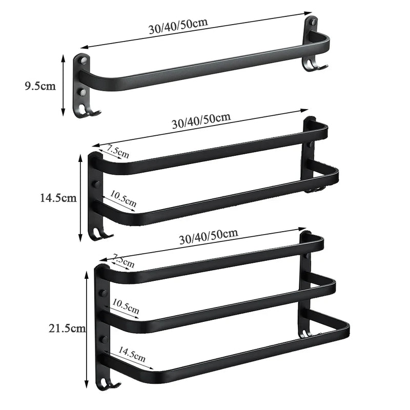 Afralia™ Space Aluminum Bathroom Towel Rack with Hook, Wall Mounted Holder