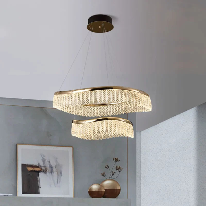 Afralia™ Golden Crystal Chandelier Luxury Round Pendant Lamparas Art Decor Fixture