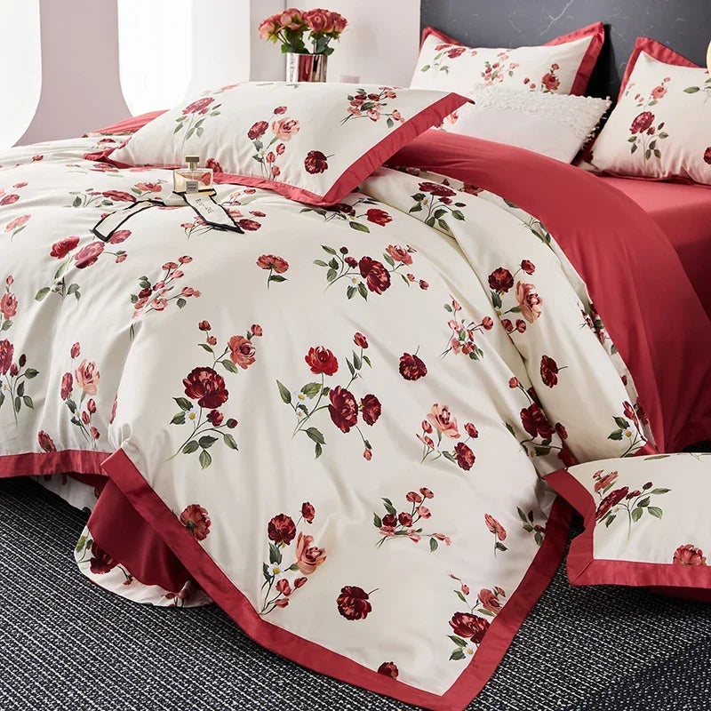 Afralia™ Egyptian Cotton Bedding Set Queen King Ru Double Size Print Bed Linens