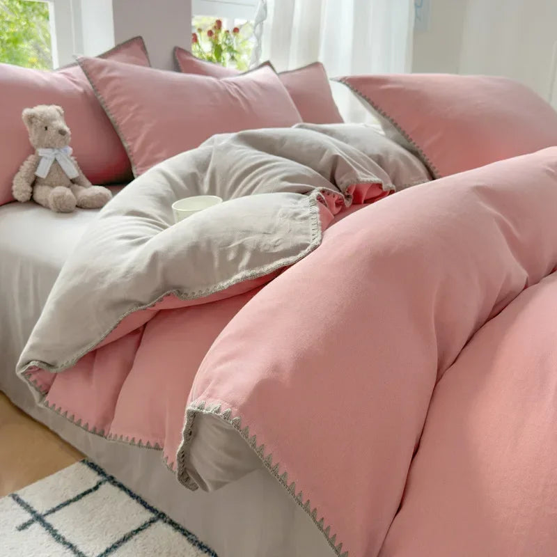 Afralia™ Double-Layer Cotton Bedding Set - Soft, Skin-Friendly Solid Cover for Single Queen Bed