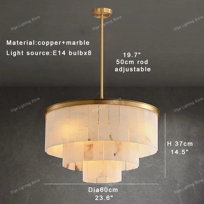 Afralia™ Marble Ceiling Chandelier Dimmable Round Vintage Hanging Lamp - 31" Luxe Dining Room Lighting