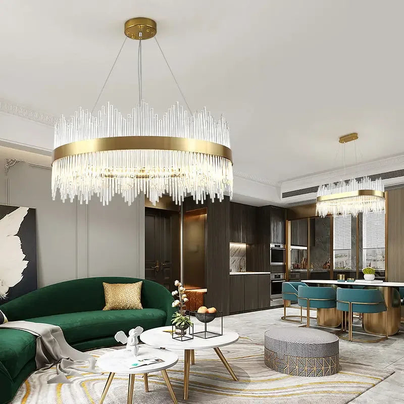 Afralia™ Gold Crystal Chandelier: Dimmable Luxury Pendant Lamp for Bedroom, Living Room & Hotel