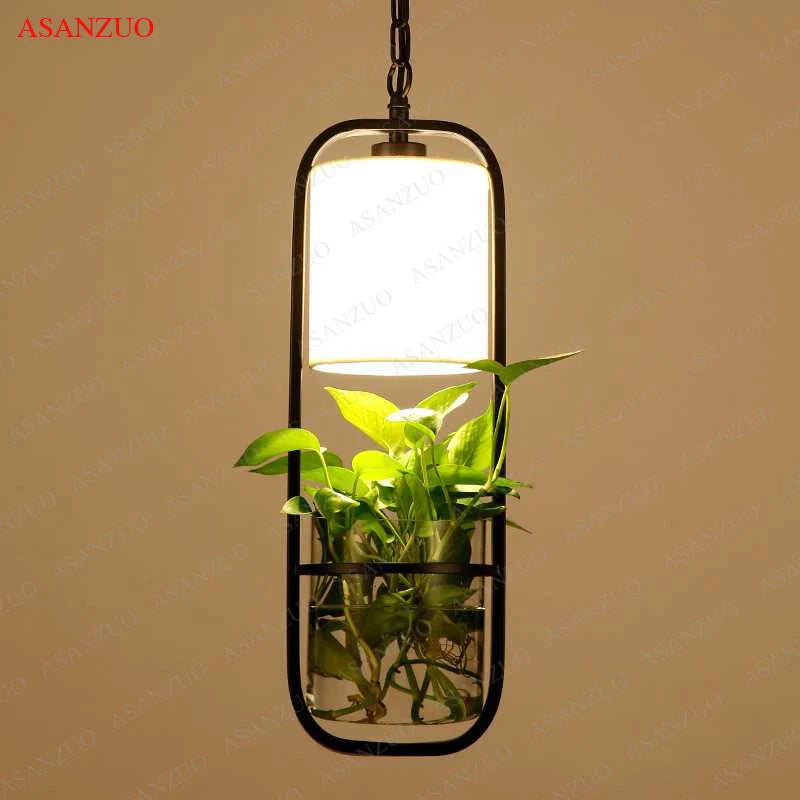 Afralia™ Black Iron Cage Pendant Light with Glass Cloth Shade E14 Loft Hanging Lamp