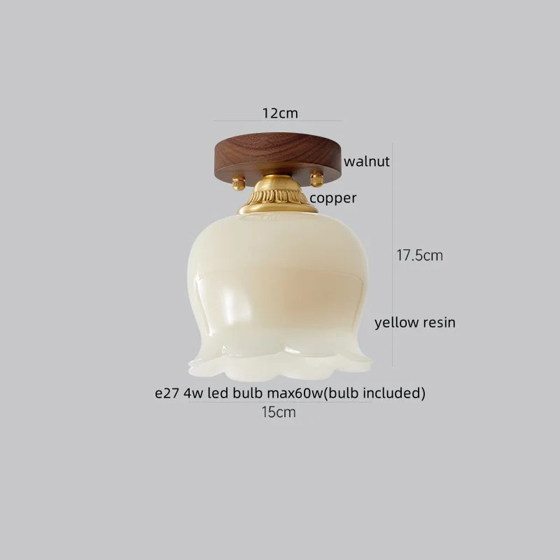 Afralia™ Glass LED Ceiling Lamp Copper Walnut Modern Living Room Lighting Fixtures