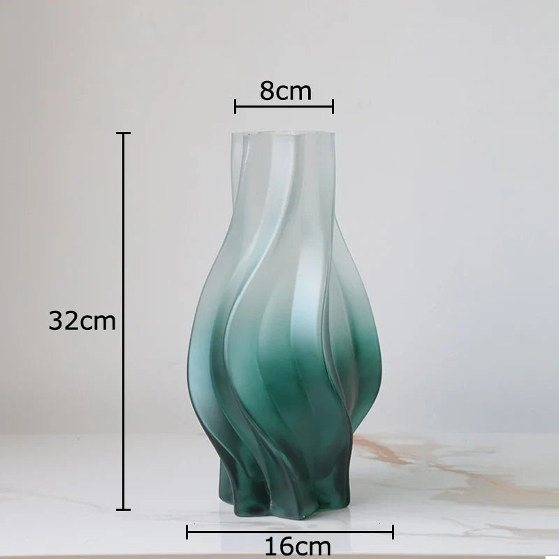 Afralia™ Green Ripple Glass Vase with Artificial Flowers for Home Decor