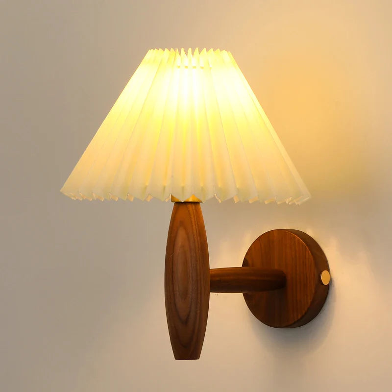 Afralia™ Cream PVC LED Wall Lamps Japanese Walnut Wood Applique Murale