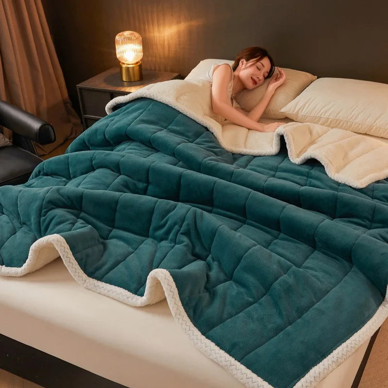Afralia™ Cozy 3-Layer Coral Fleece Winter Blanket - Soft & Warm Bed Quilt