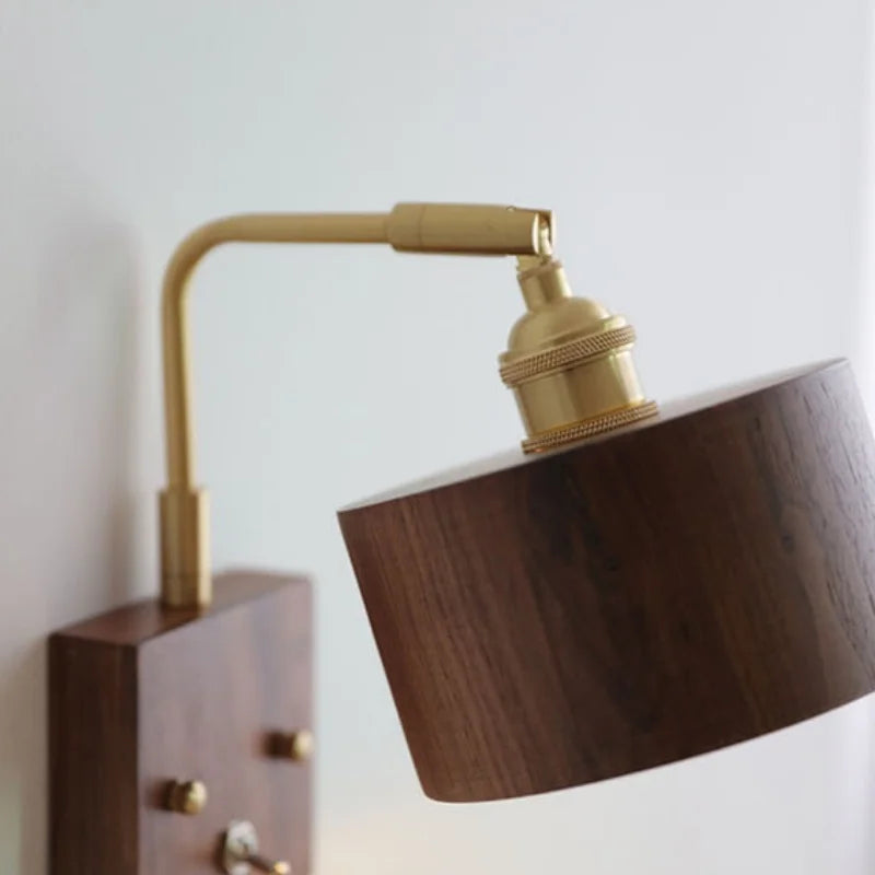 Afralia™ Walnut Wood LED Wall Sconce Vintage Copper Toggle Switch Light