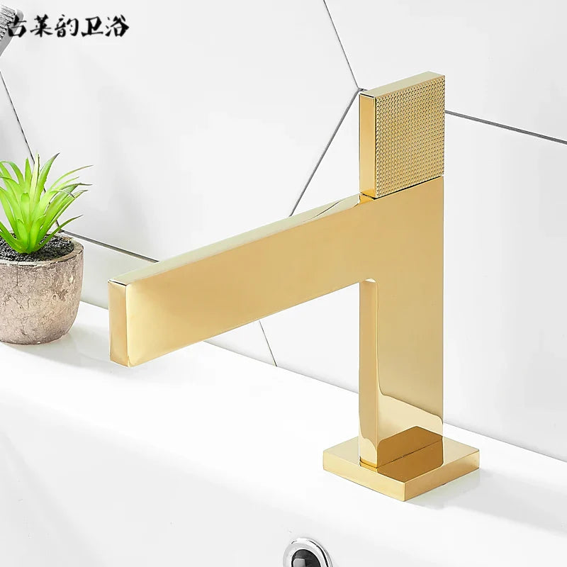 Afralia™ Copper Square Basin Mixer: Black/Chrome/Golden, Single Handle Hot/Cold Water Tap