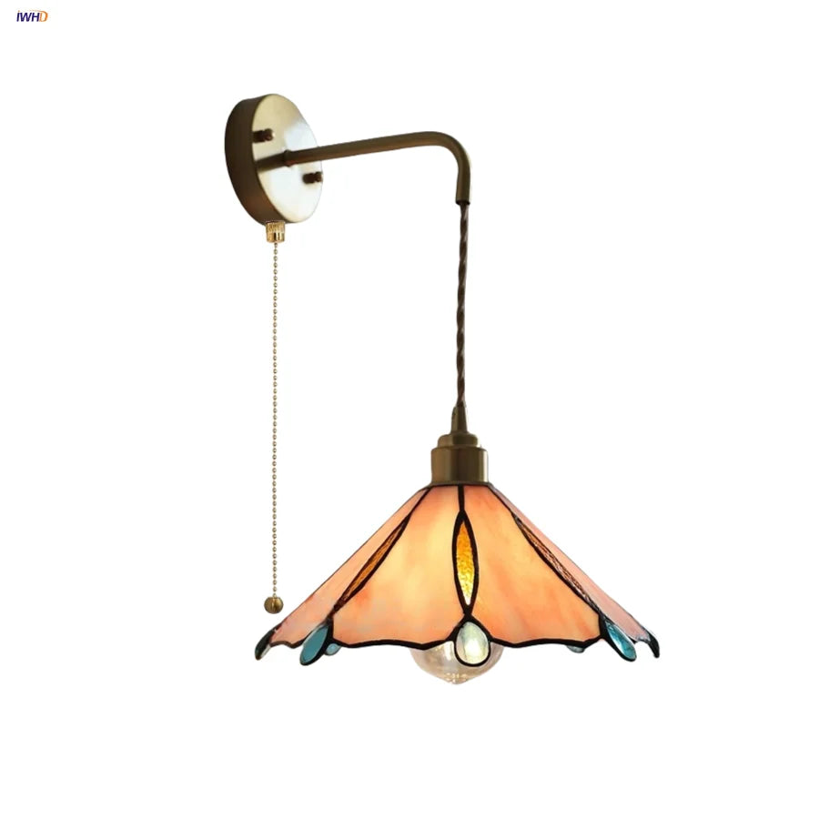 Afralia™ Tiffany Glass Adjustable LED Wall Sconce with Pull Chain Switch