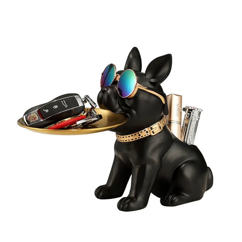 Afralia™ Bulldog Statue Desktop Storage Office Home Decor Tray Sculpture