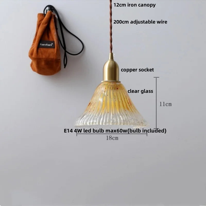 Afralia™ Vintage Green Glass LED Pendant Light Fixture for Kitchen Bar Loft - Copper Socket