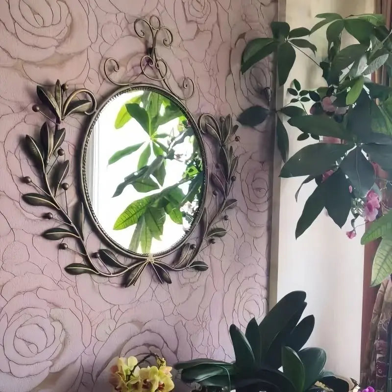 Afralia™ Wrought Iron Retro Light Luxury Wall-Mounted Mirror for Bathroom & Makeup