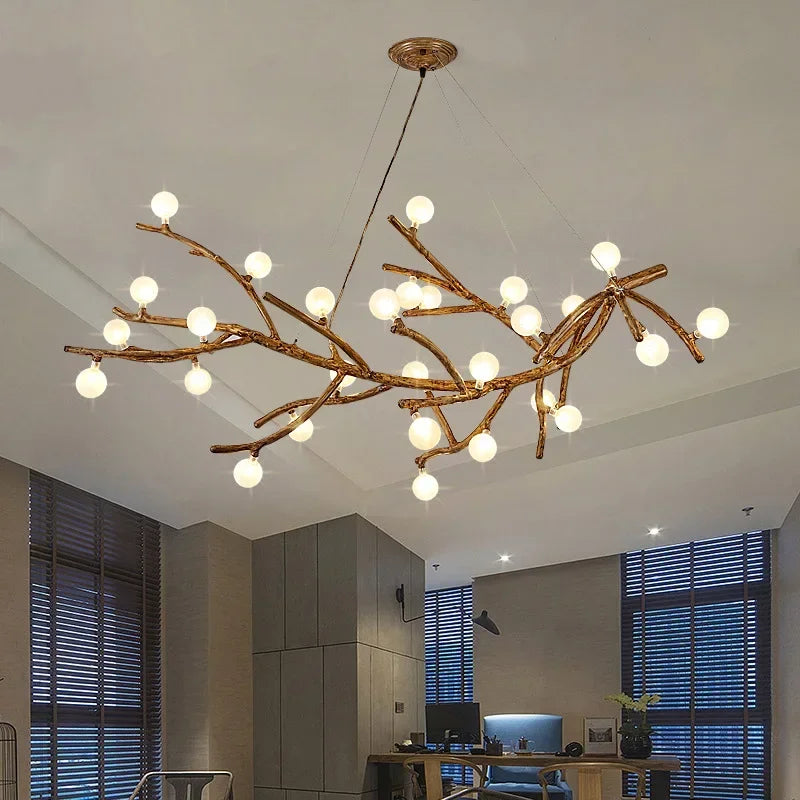 Afralia™ Tree Branch Retro LED Chandelier: Vintage Brown Art Pendant Light for Living Bedroom