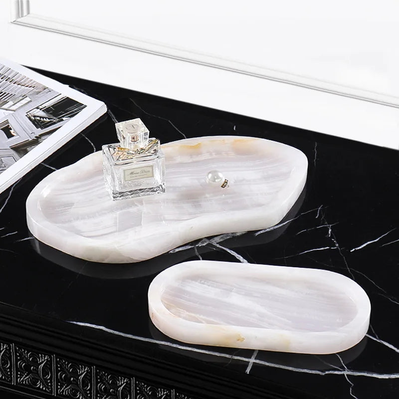 Afralia™ White Onyx Marble Tray for Perfume & Jewelry, Luxury Stone Decor.
