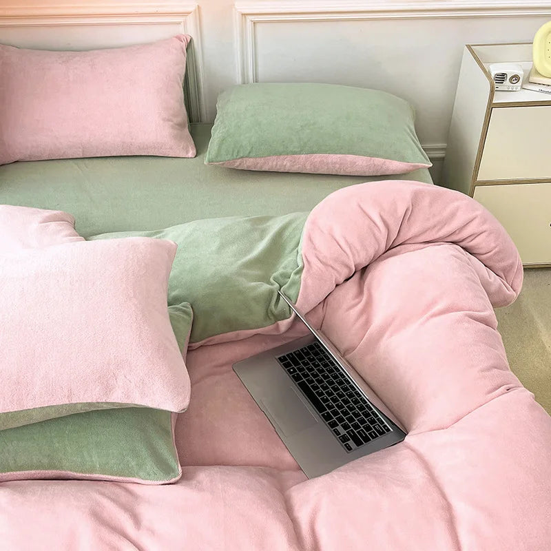 Afralia™ Double-Color Milk Velvet Bedding Sets: Plush & Warm Comforter Set for Winter