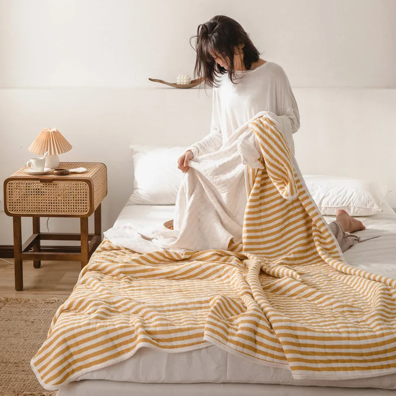 Afralia™ Striped Knitted Cotton Quilt Blanket - Lightweight & Cozy Bedding for Adults and Kids