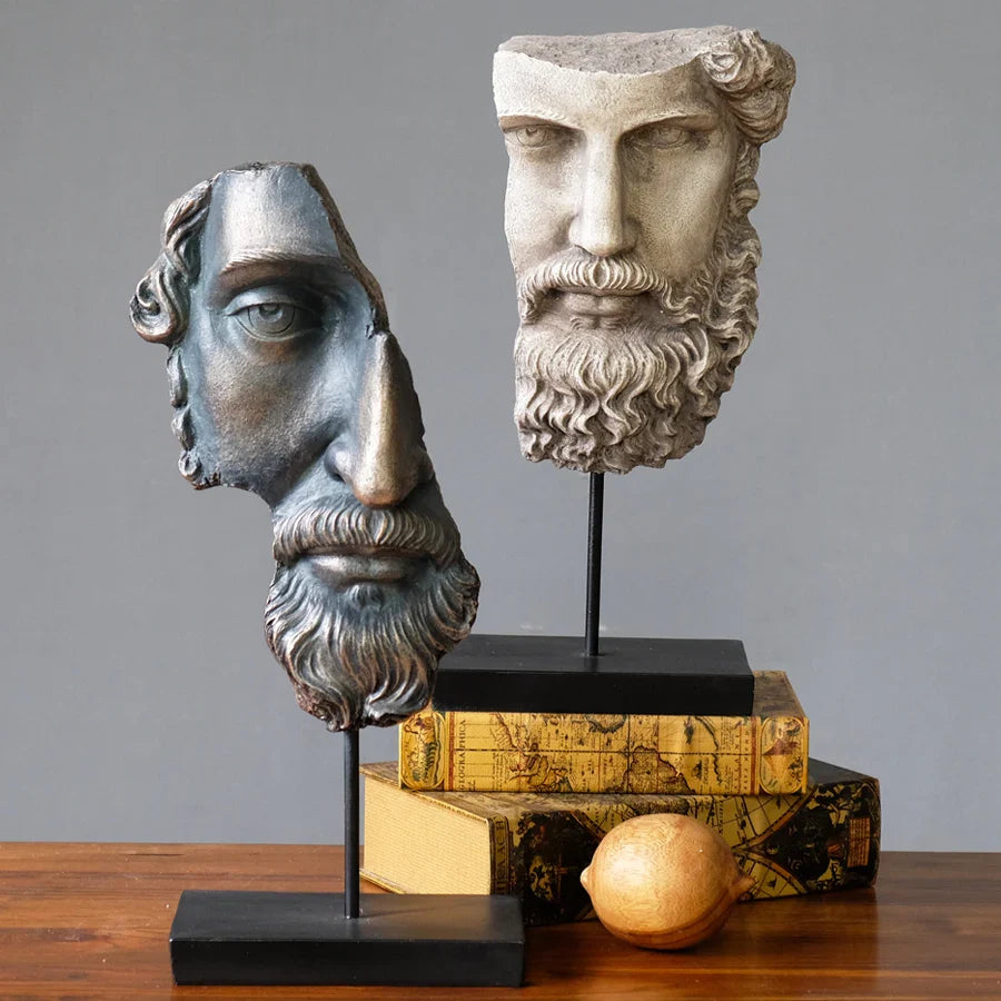 Afralia™ Abstract David Face Resin Sculpture for Home Decor