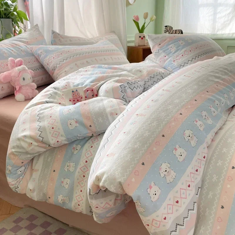 Afralia™ Small Floral Print Double-Layer Yarn Bedding Set - Super Soft Duvet Cover Kit