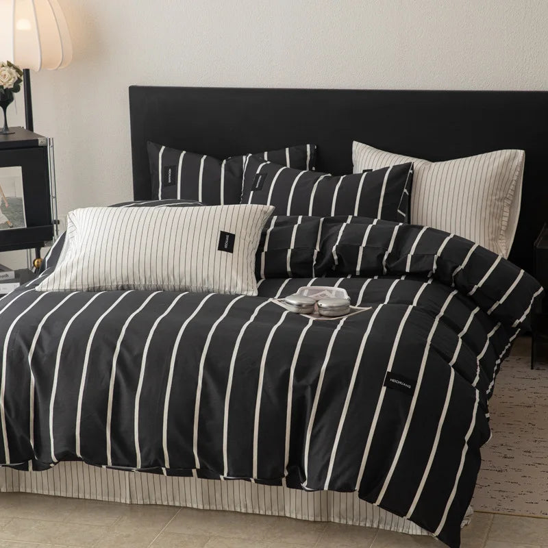 Afralia™ Luxury Cotton Striped Bedding Set - Soft Single Double Bedclothes for Summer