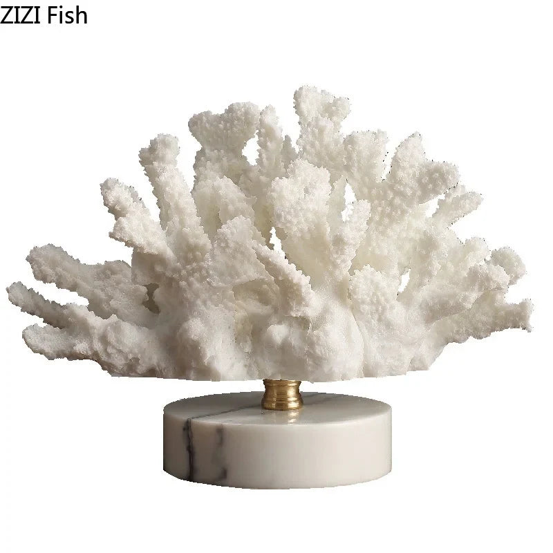 Afralia™ White Coral Decoration on Marble Base: Elegant Resin Craft for Home & Wedding