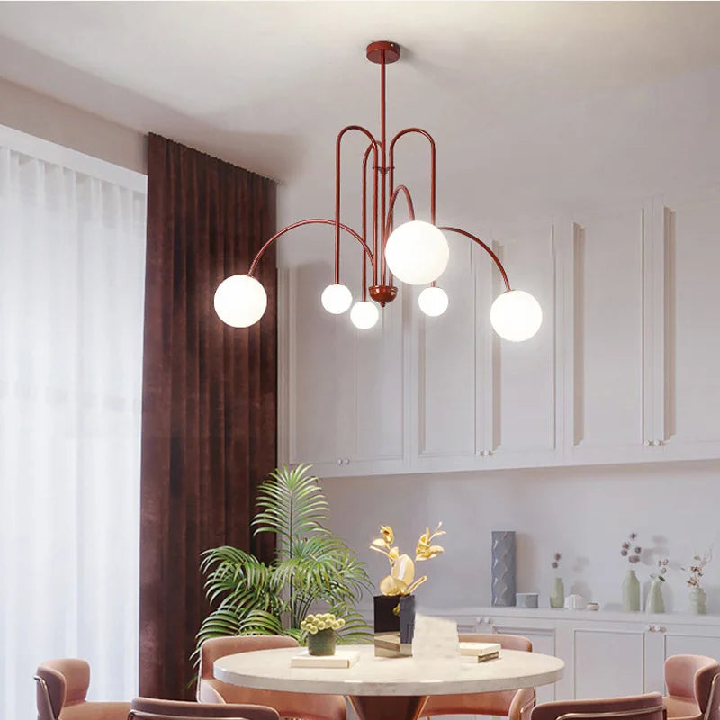 Milky White Glass Ball Chandelier by Afralia™: Modern LED Light Fixture for Dining Room