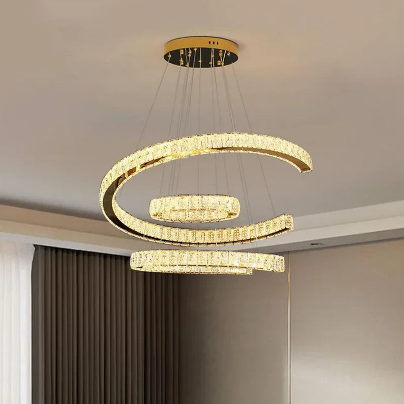Afralia™ Luxury Gold LED Crystal Chandelier for Living & Dining Room Home Decor