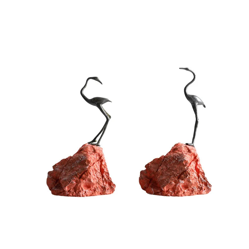 Afralia™ Metal Crane Rockery Bird Sculpture Home Decor Handicraft Figurine