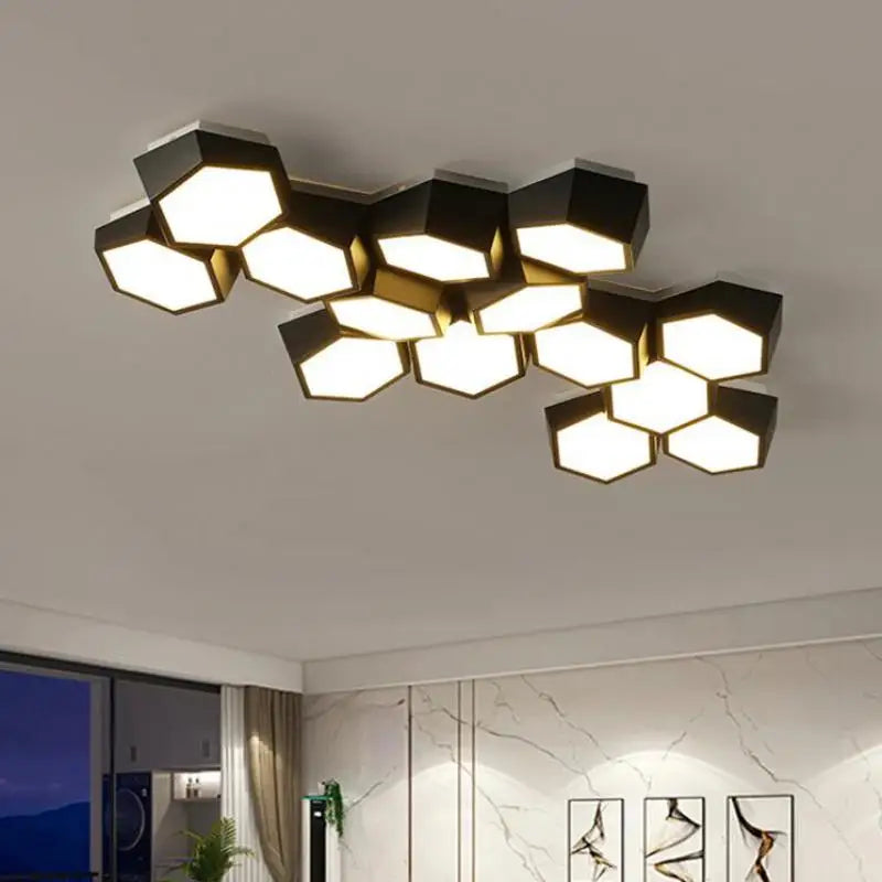 Afralia™ Hexagon LED Ceiling Lights, Smart Control Dimmable Chandelier for Living Room & Bedroom