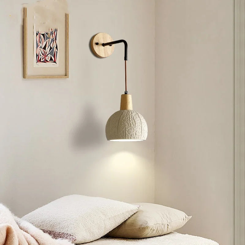Afralia™ Cement Shade Wood LED Wall Sconce Light Fixture for Home Decor