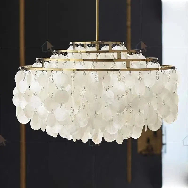 Afralia™ Modern Luxury Shell Chandelier Lighting Gold/Chrome Metal Pendant Light for Home Decor