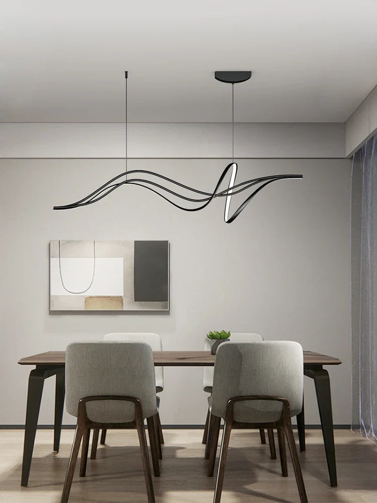 Afralia™ Minimalist Black White LED Chandelier for Kitchen Bar Office Modern Linearity