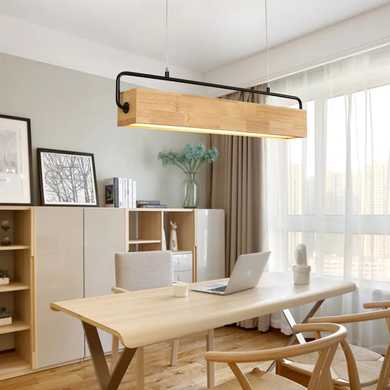 Afralia™ Nordic Wood LED Pendant Light with Metal Rod for Dining Room & Cafe