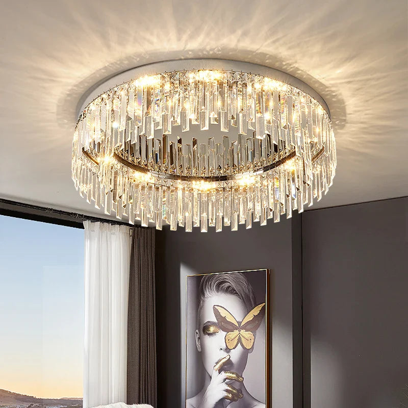 Afralia™ Luxury Crystal Round Black Gold Ceiling Chandelier for Bedroom Living Room Lighting