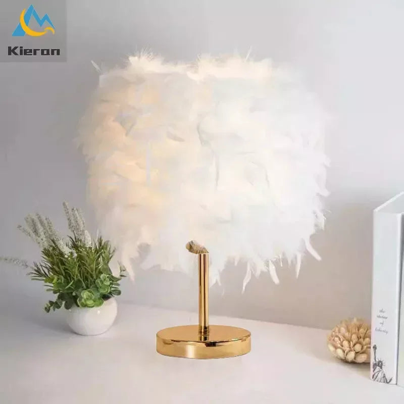 Afralia™ Crystal Feather LED Table Lamp for Bedroom, Study, & Living Room