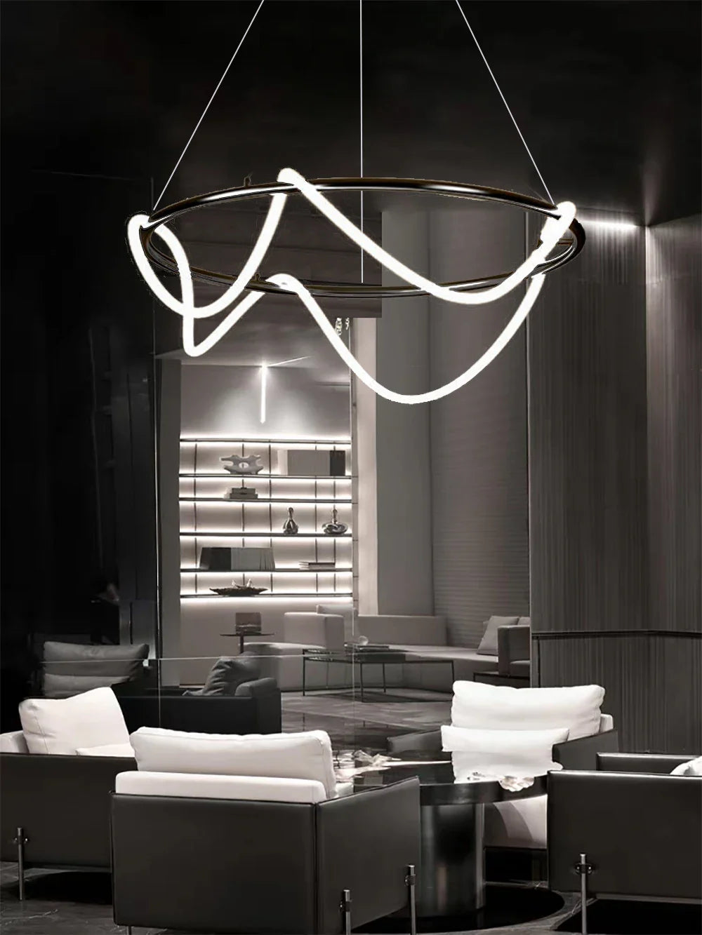Afralia™ Long Gold Black Pendant Light, Dimmable LED for Dining Living Room Kitchen.