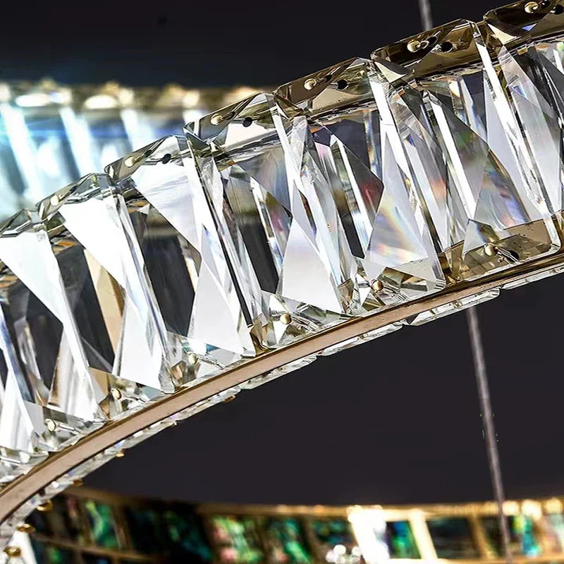 Afralia™ Crystal Ring Ceiling Chandelier | Stainless Steel | Luxury Home Decor