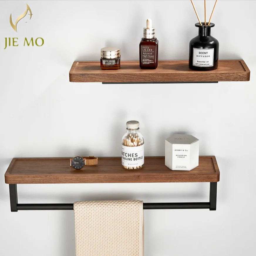 Afralia™ Walnut Wall Rack Storage Shelf for Bathroom and Home Organization