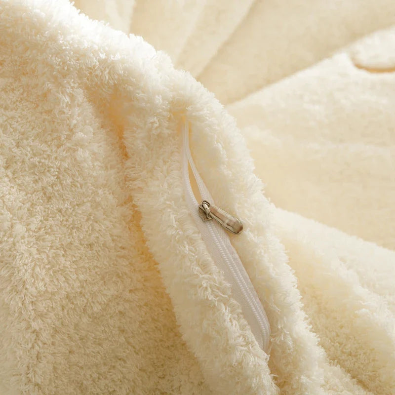 Afralia™ Berber Fleece Star Bear Embroidery Bedding Set - Cream White, Winter Home Textiles