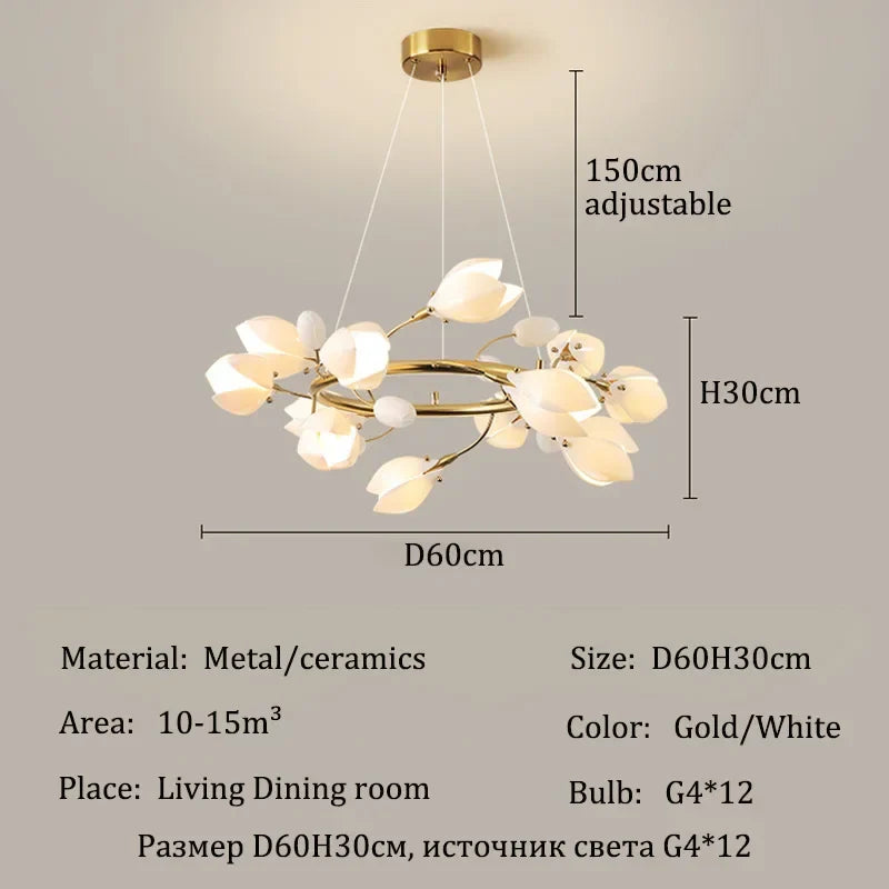 Afralia™ French Cream Ceramic Chandelier LED Pendant Light Fixture