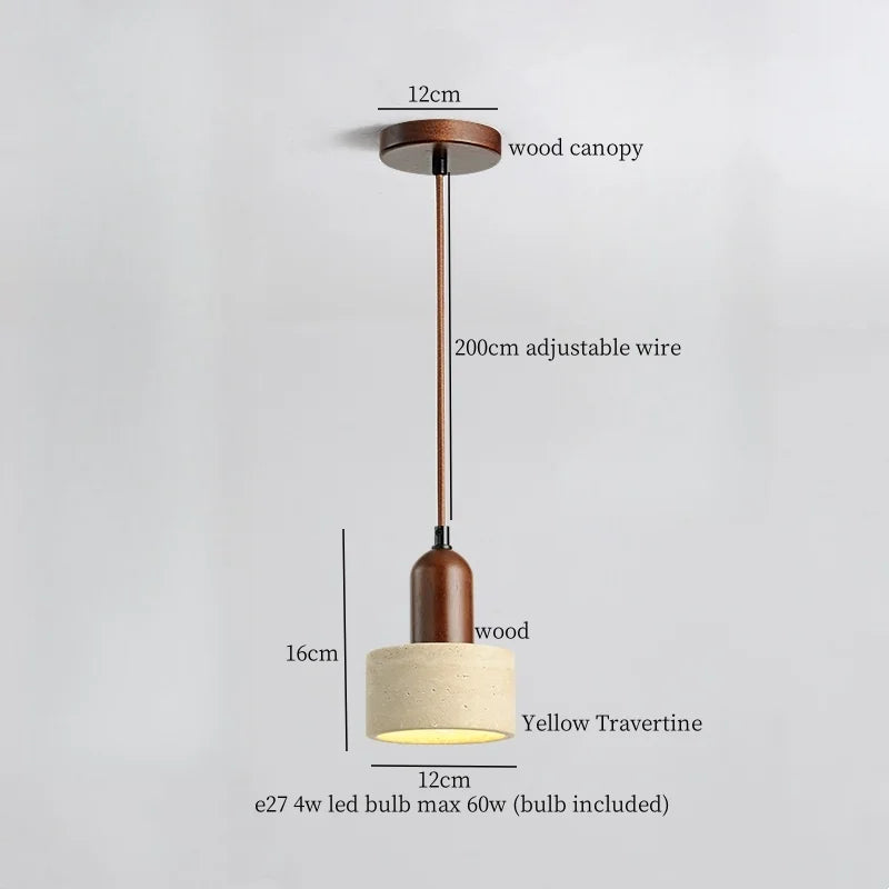 Afralia™ Japanese LED Hanging Lamp Yellow Travertine Pendant Lighting for Bedroom and Dining Room