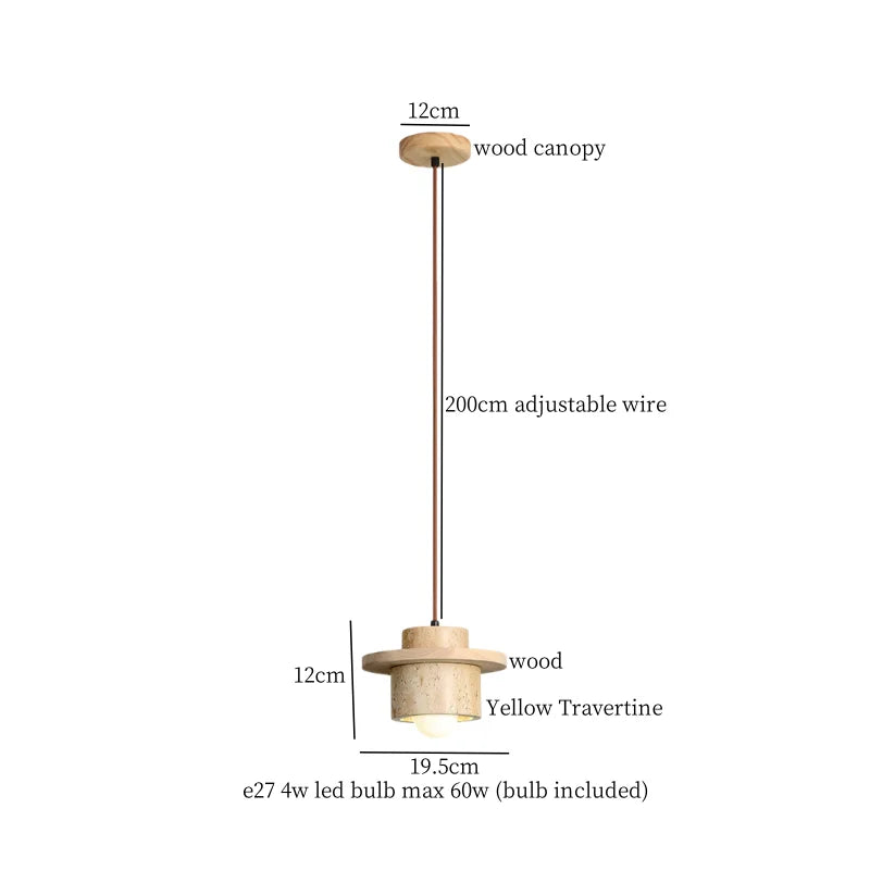 Afralia™ Wood Yellow Travertine LED Pendant Light Hanglamp for Home Decor