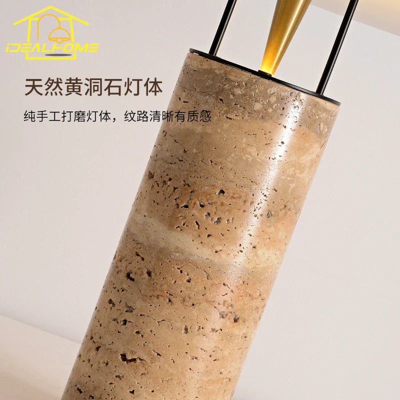 Afralia™ Yellow Travertine Table Lamp LED Marble Base Postmodern Mushroom Desk Light