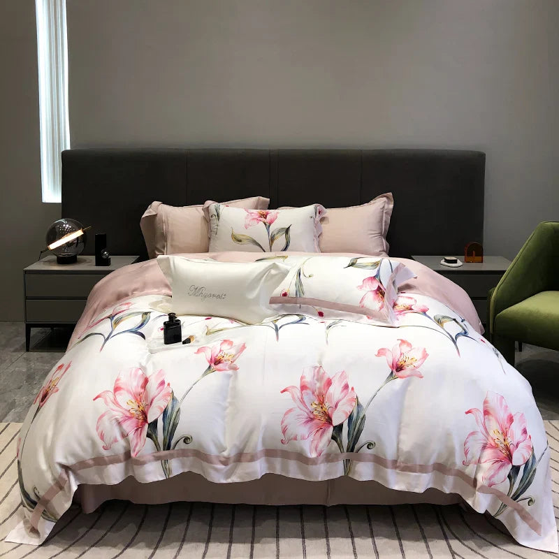 Afralia™ Eucalyptus Lyocell Flowers Duvet Set with Sheet & Pillowcases