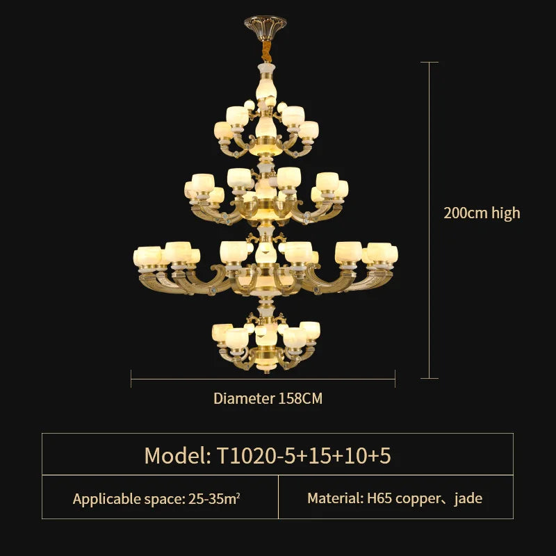 Afralia™ All Copper Jade Chinese Chandelier: Modern & Simple Living Room Lighting