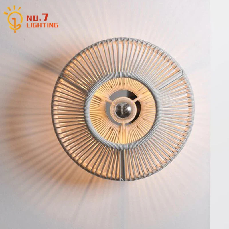 Afralia™ Wabi-sabi Rubber Rattan LED Wall Lamp for Indoor Living Room Bedroom Tea House