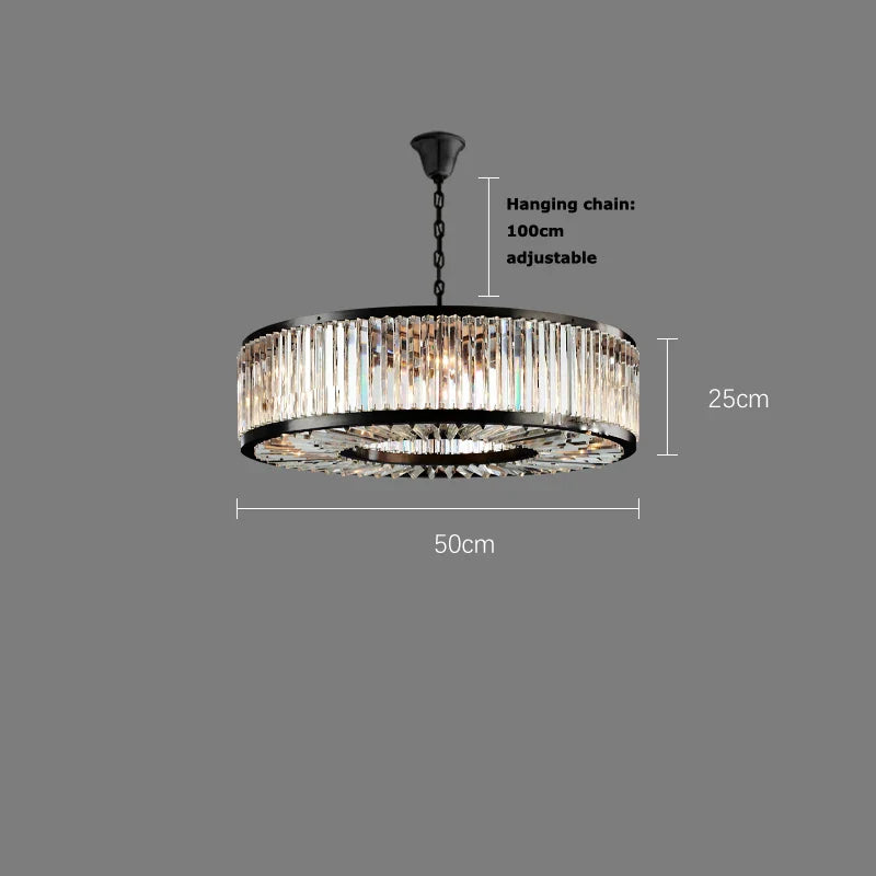 Afralia™ Black Crystal Round LED Chandelier Hanging Lamp for Living Room