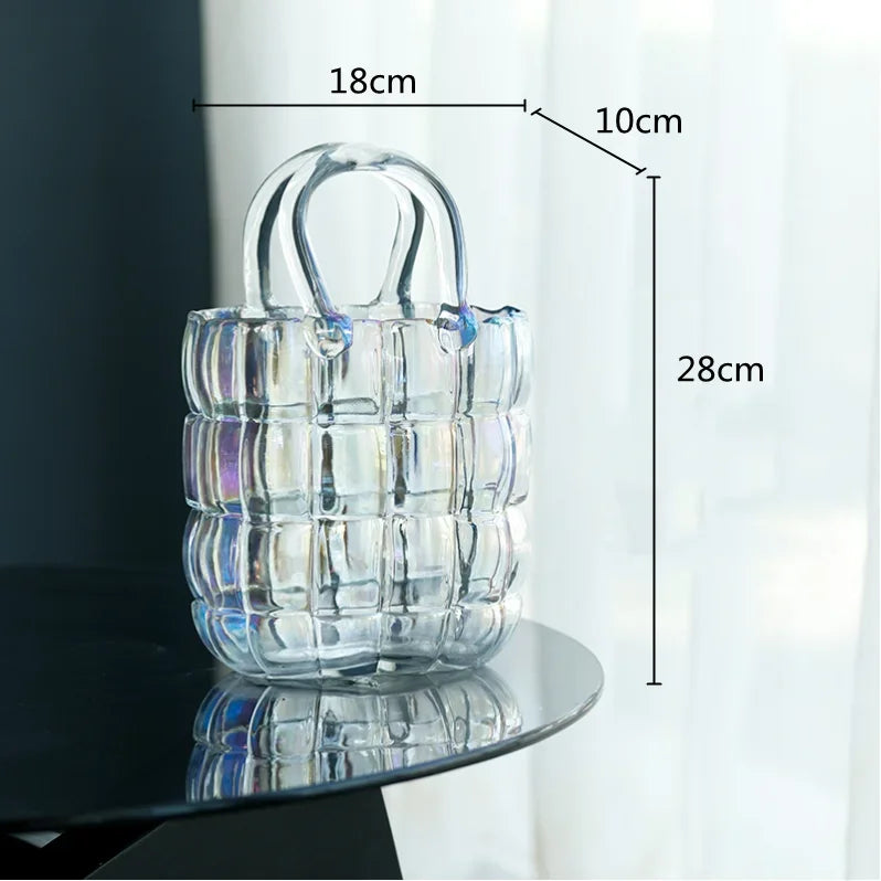 Afralia™ Clear Glass Vase Terrarium Handbag for Living Room Decoration