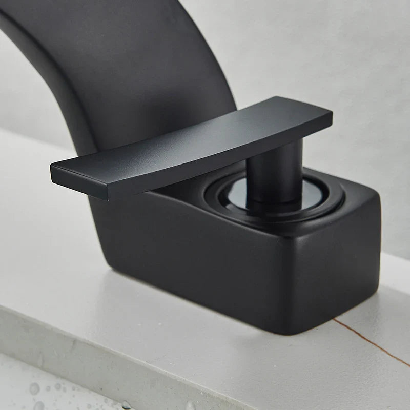 Afralia™ Black Waterfall Bathroom Basin Faucet Cold Hot Mixer Deck-mounted Simple Design